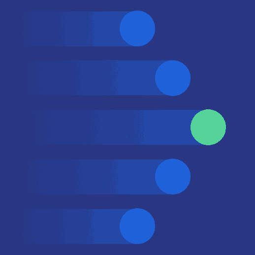 Abstract visual of five circles travelling at speed in a v formation