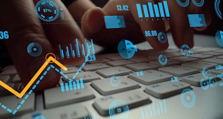 Abstract visual of test data overlayed on a keyboard